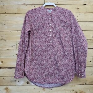 Duluth Trading Co Women's Top Medium Burgundy Floral Poplin Popover